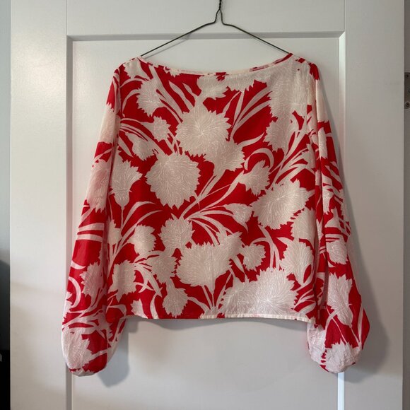 Club Monaco Valterra silk blend red and white balloon sleeve blouse / M - Picture 2 of 8